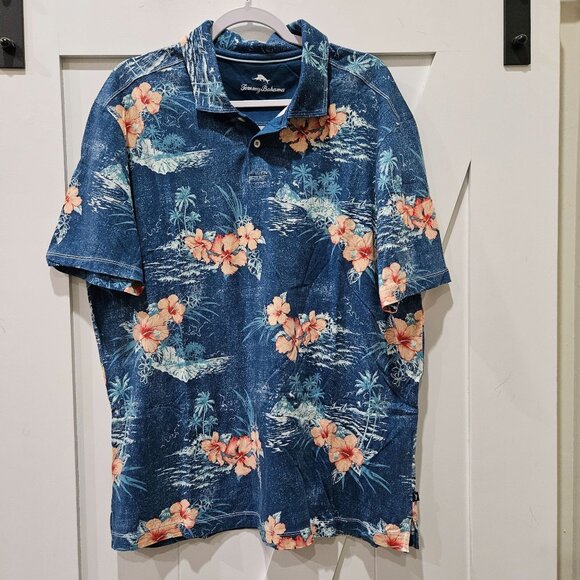 Tommy Bahama Other - Tommy Bahama Shirt Mens XL Aloha Islands Spectator Hawaiian Floral Polo Blue